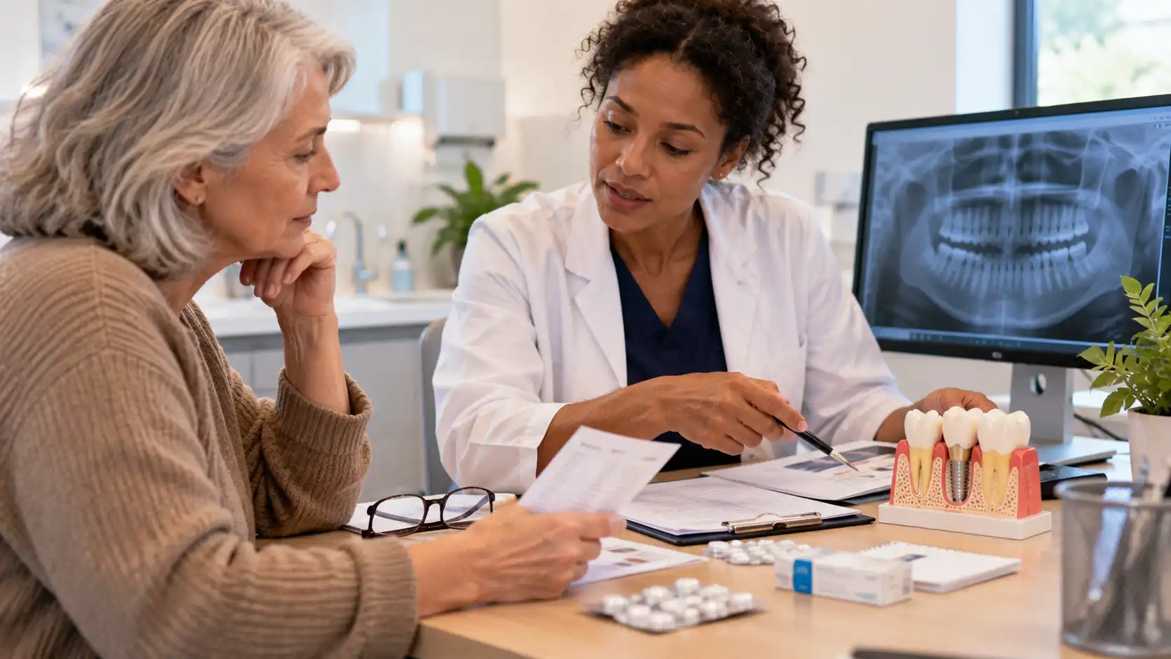 Una paciente lleva su lista de medicamentos al consultorio.