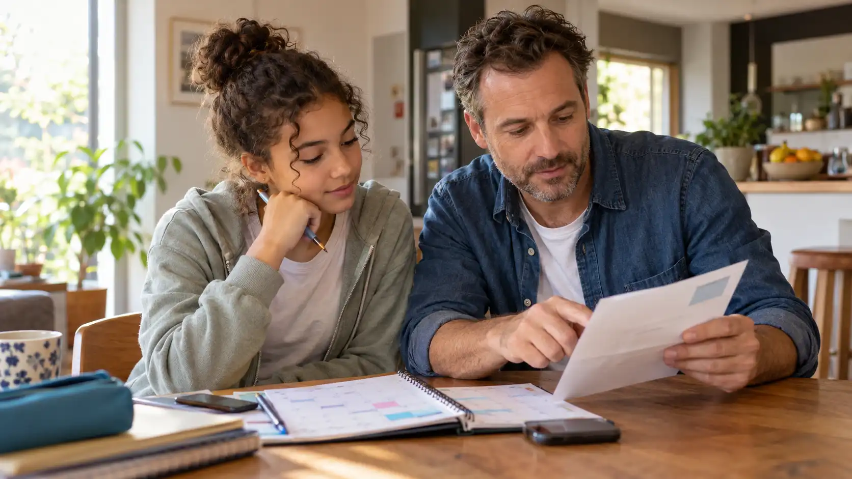 Un padre y un adolescente preparan una consulta de prevención