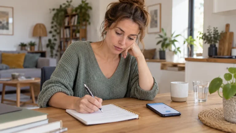 Una persona escribe algunas preguntas en un cuaderno antes de una cita